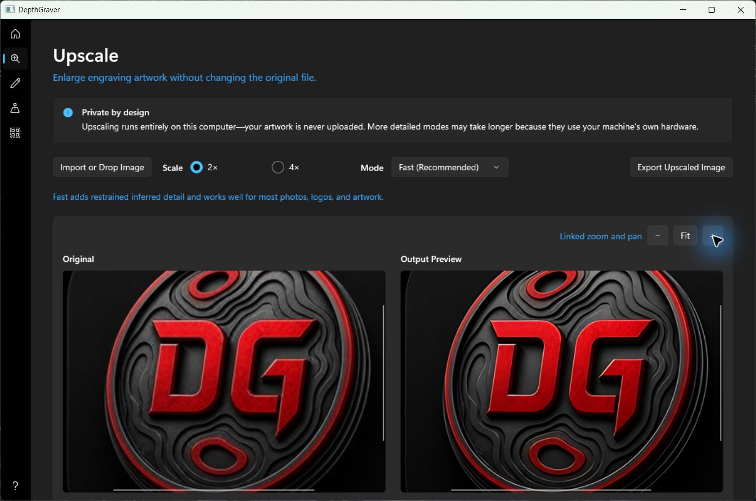 DepthGraver Upscale desktop interface